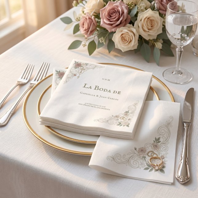 Elegant Floral Catolic Cross La Boda De Napkin (Creator Uploaded)