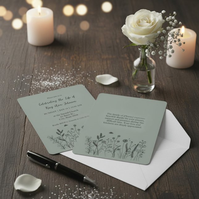 Elegant Floral "Celebrating the Life" Funeral Invitation (Creator Uploaded)