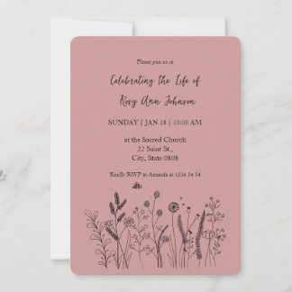 Elegant Floral "Celebrating the Life" Funeral Invitation