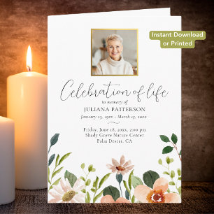 Elegant Floral Celebration of Life Digital Program Card