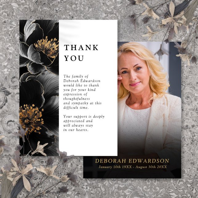 Elegant Floral Celebration Of Life Funeral Photo Thank You Card (Elegant Floral Celebration Of Life Funeral Photo Thank You Card)