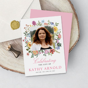 Elegant Floral Celebration of Life Memorial Photo  Invitation