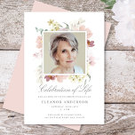 Elegant Floral Celebration of Life Memorial Photo Thank You Card<br><div class="desc">This beautiful celebration of life invitation features a classic white background,  a single square photo surrounded by watercolor flowers,  and simple yet elegant typography. The script on the front says "Celebration of Life".</div>