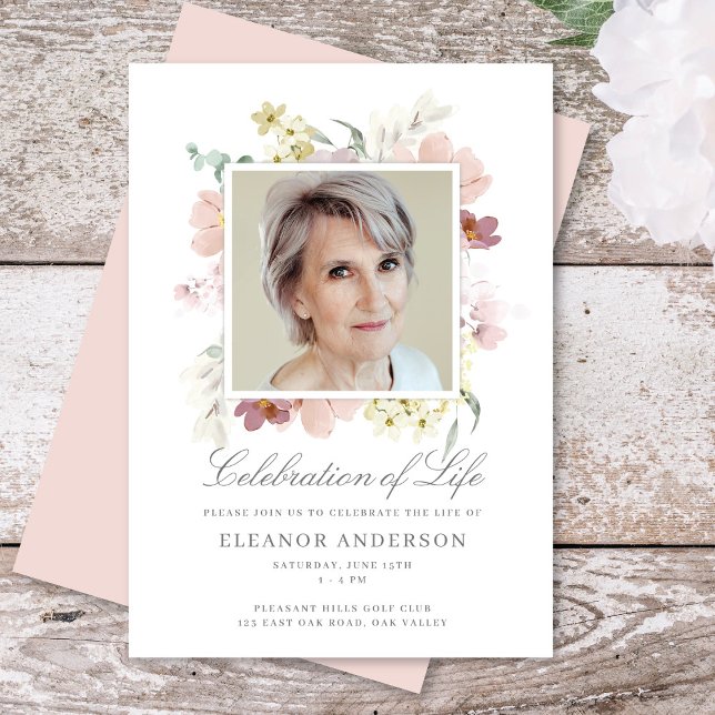 Elegant Floral Celebration of Life Memorial Photo Thank You Card (Creator Uploaded)