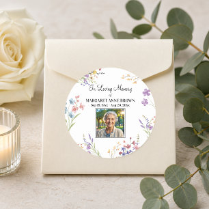 Elegant Floral Celebration Of Life Photo  Classic Round Sticker
