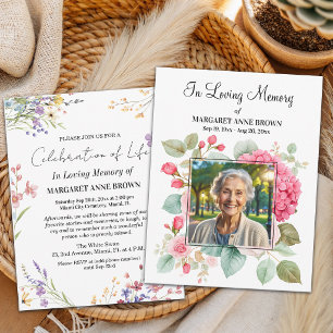 Elegant Floral Celebration Of Life Photo Invitation