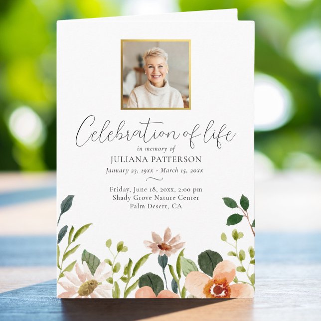 Elegant Floral Celebration of Life Photos Funeral  Programme (Creator Uploaded)