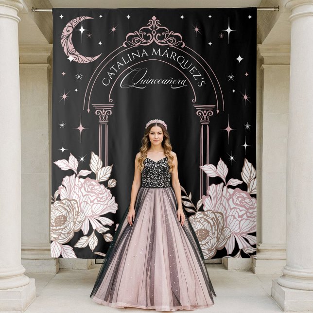 Elegant Floral Celestial Moon Stars Quinceañera Tapestry (Elegant Floral Celestial Moon Stars Quinceañera Tapestry)