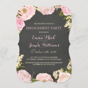 Elegant Floral Chalkboard Engagement Party Invite