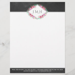 Elegant Floral Chalkboard Personal Or Business Custom Letterhead