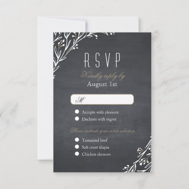 Elegant floral chalkboard rustic wedding RSVP (Front)