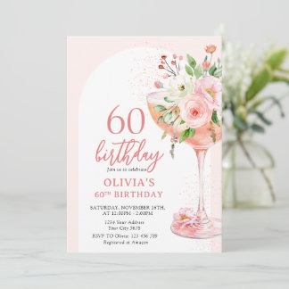 Elegant Floral Champagne 60th Birthday Party Invitation