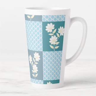 Elegant Floral Chequerboard Seamless Pattern in So Latte Mug