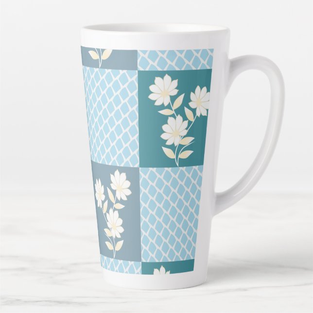 Elegant Floral Chequerboard Seamless Pattern in So Latte Mug (Right)