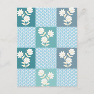 Elegant Floral Chequerboard Seamless Pattern Postcard
