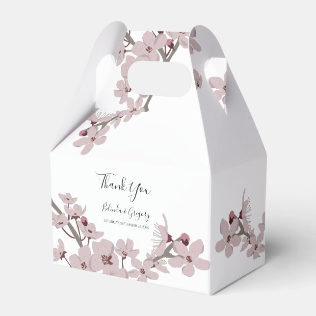 Elegant Floral Cherry Blossom Wedding Favour Box (Front Side)