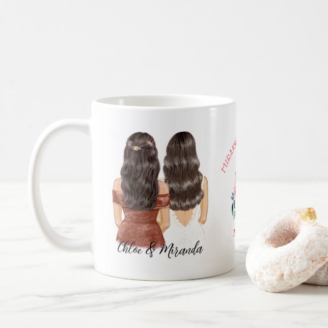 Elegant Floral Chic Brunette Bridesmaid Proposal Coffee Mug (With Donut)