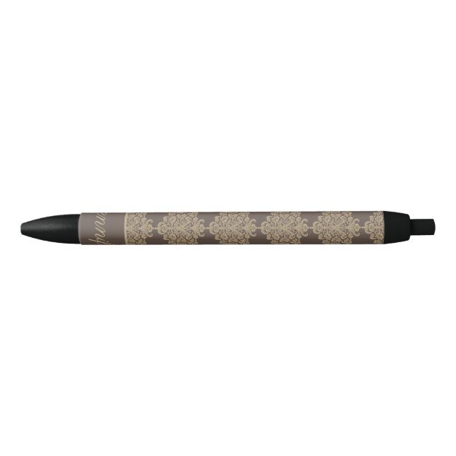 Elegant floral chic gold damask pattern  black ink pen (Front)