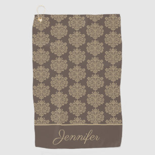 Elegant floral chic gold damask pattern golf towel