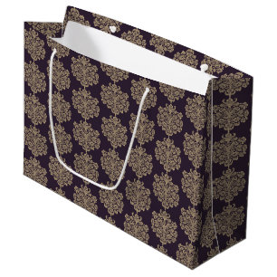 Elegant floral chic gold damask pattern  large gift bag
