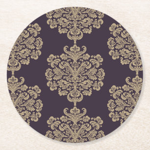 Elegant floral chic gold damask pattern  round paper coaster