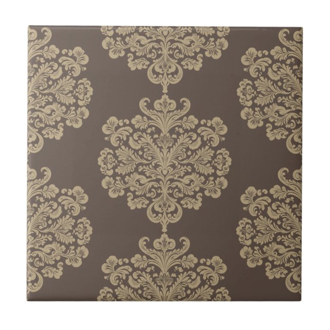 Elegant floral chic gold damask pattern  tile (Front)