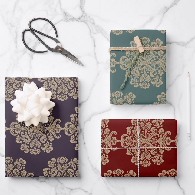 Elegant floral chic gold damask pattern  wrapping paper sheet (Front)