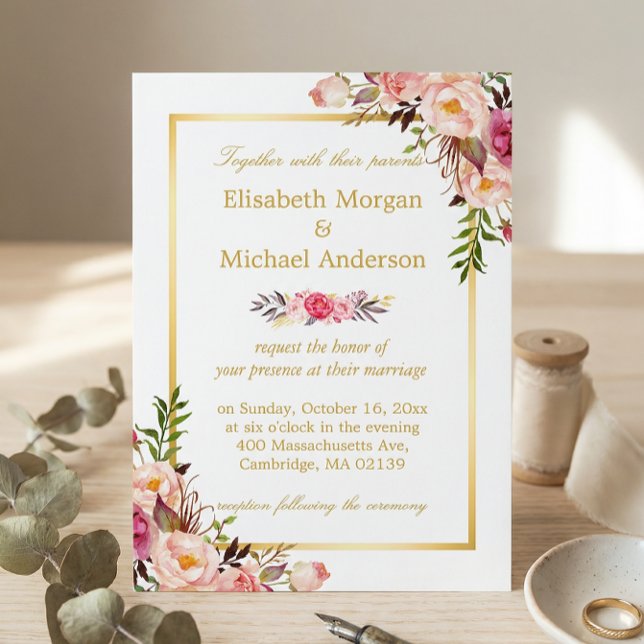 Elegant Floral Chic Gold White Formal Wedding Invitation (Creator Uploaded)