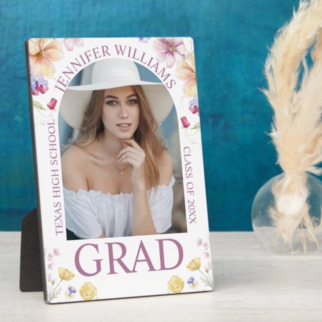 elegant floral chic pink script graduation photo plaque (Creator Uploaded)