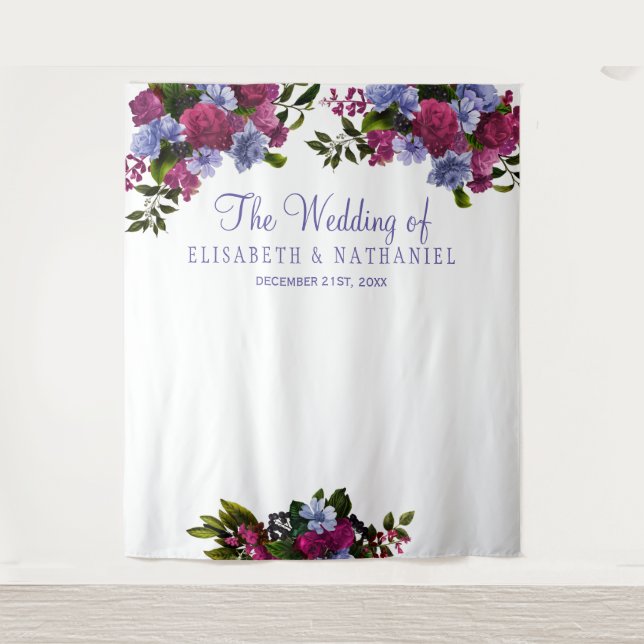 Elegant floral chic wedding photo booth backdrop tapestry (Front)