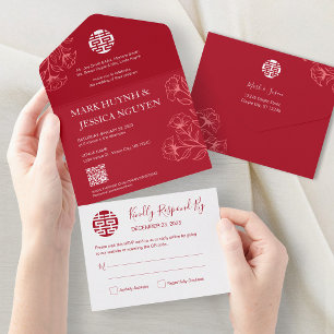 Elegant Floral Chinese All in One Wedding Invite