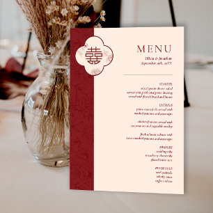 Elegant Floral Chinese Wedding Red Table Menu Card