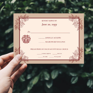 Elegant Floral Chinese Wedding RSVP Invitation