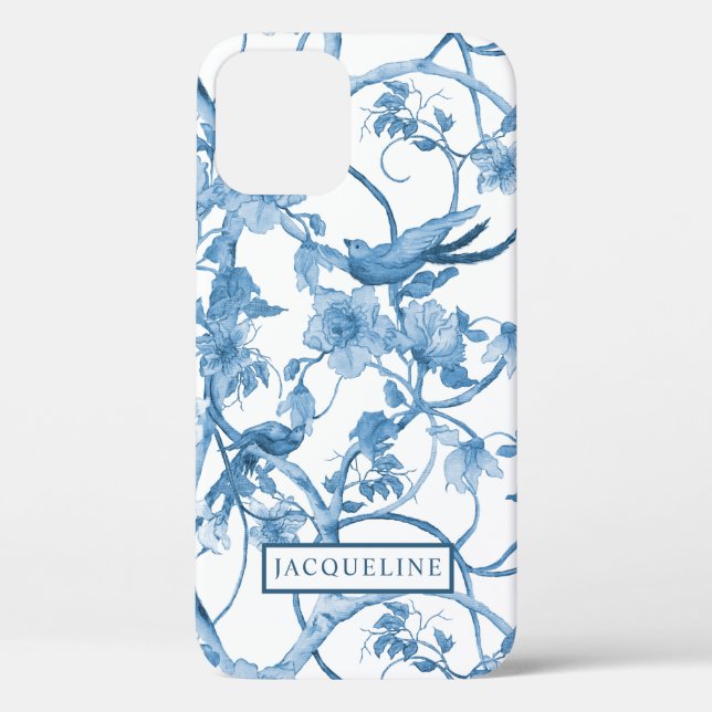 Elegant Floral Chinoiserie Blue and White Birds Case-Mate iPhone Case (Back)