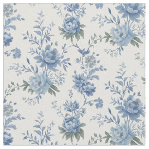 Elegant Floral Chinoiserie Blue Toile Pattern  Fabric