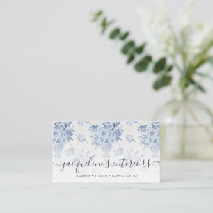 Elegant Floral Chinoiserie Blue White Watercolor Business Card