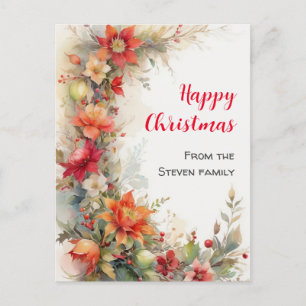 Elegant Floral Christmas Card Red Flowers