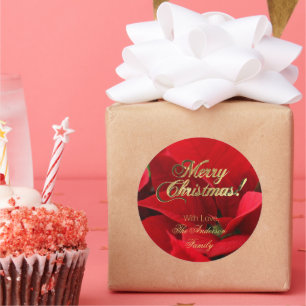 Elegant Floral Christmas Flowers Red Poinsettia Classic Round Sticker