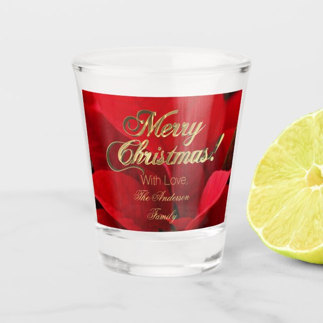 Elegant Floral Christmas Flowers Red Poinsettia Shot Glass (Front)