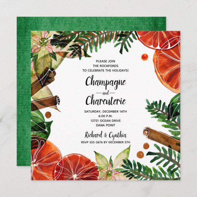 Elegant Floral Christmas Holiday Invites (Front/Back)