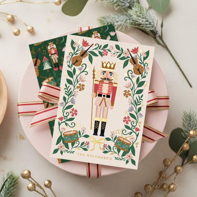 Elegant Floral Christmas Nutcracker Ballet Musical (Elegant Floral Christmas Nutcracker Ballet Musical Foil Holiday Card)
