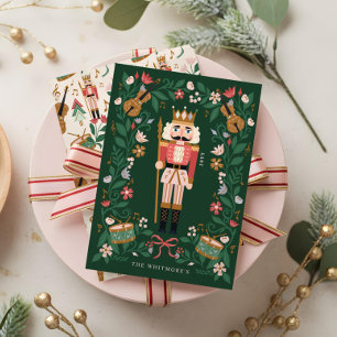 Elegant Floral Christmas Nutcracker Ballet Musical Holiday Card