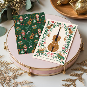 Elegant Floral Christmas Nutcracker Ballet Violin  Holiday Card
