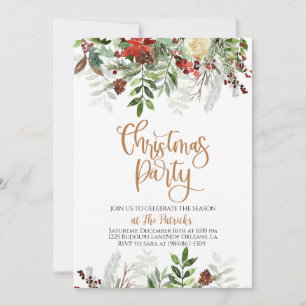 Elegant Floral Christmas Party Invitation