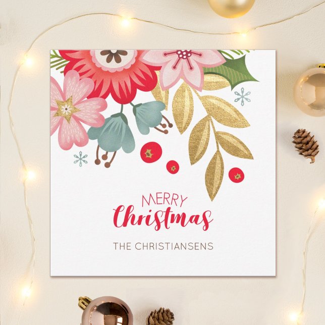 Elegant Floral Christmas Photo Greeting Card (Creator Uploaded)