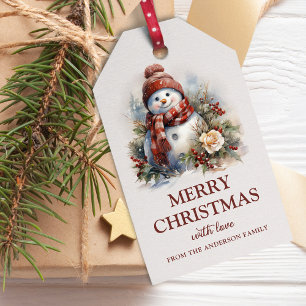 Elegant Floral Christmas Snowman Gift Tags
