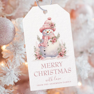 Elegant Floral Christmas Snowman Gift Tags