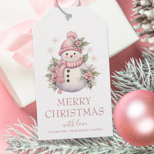 Elegant Floral Christmas Snowman Gift Tags