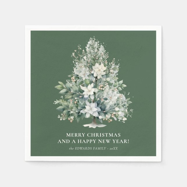 Elegant Floral Christmas Tree Holiday Napkin (Front)