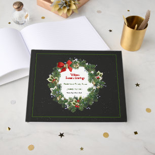 Elegant Floral Christmas Wreath Personalise Guest Book